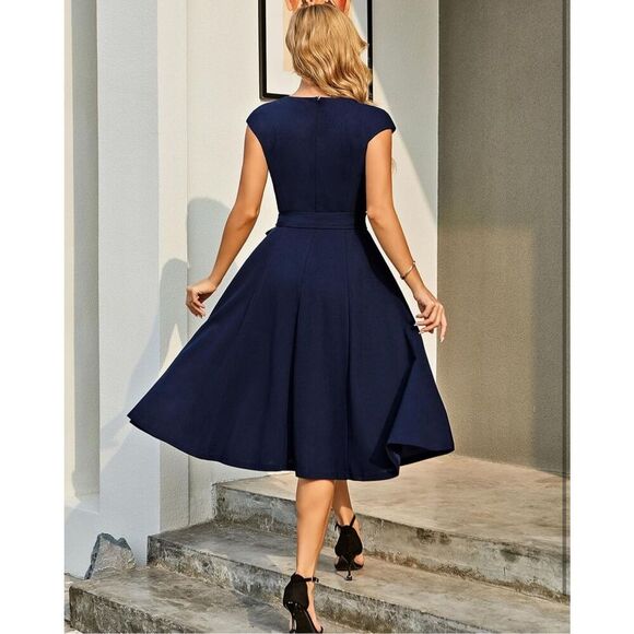 NEW Navy Blue Modest Holiday Party Prom Dress XL NO BELT - Picture 2 of 6